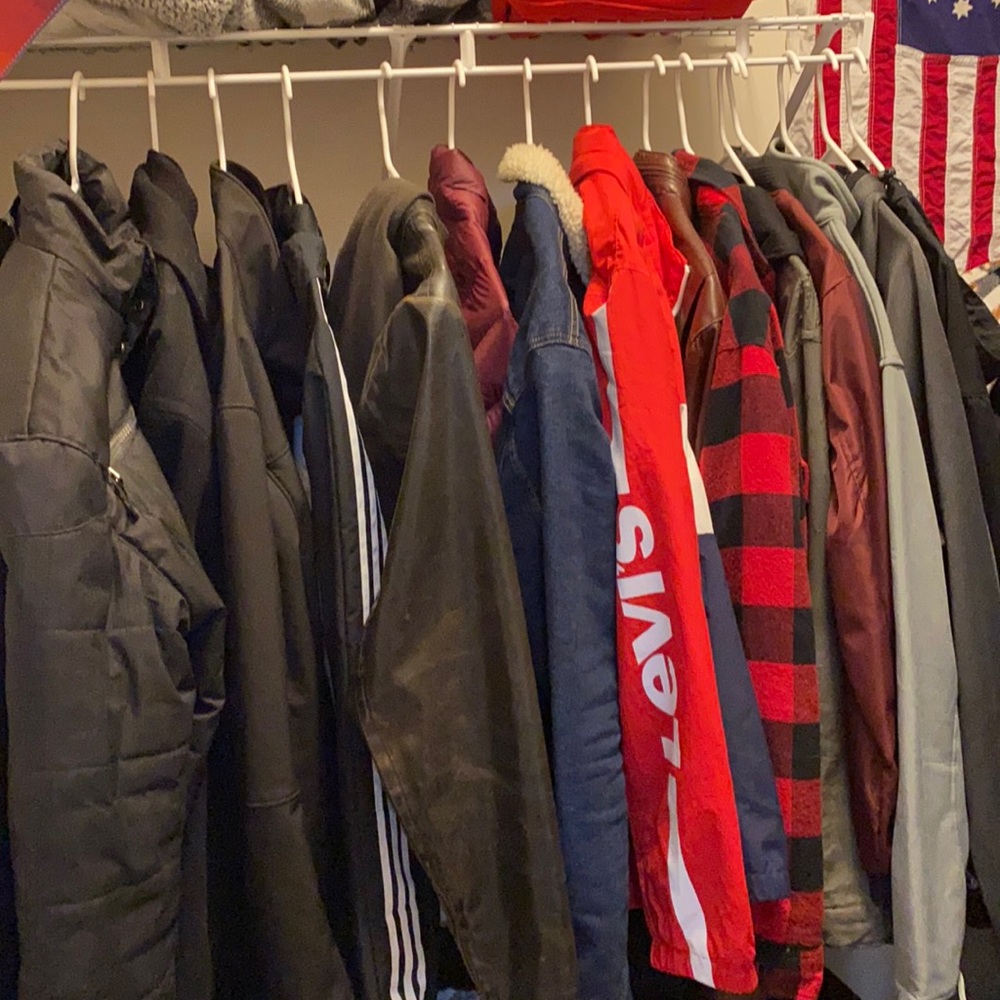 Selling a lot of my jackets, all men’s, Levi’s, Nike, Addis’s, and more.